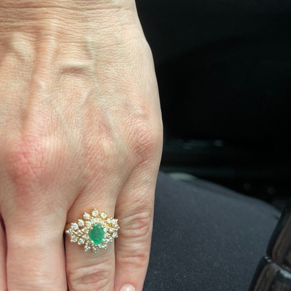 Vintage ESTATE 14k EMERALD SUNBURST RING GORGEOUS 3 ct - Picture 2 of 6